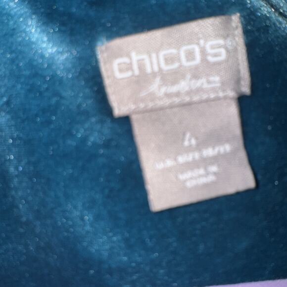 Chicos Travelers Collection Teal Blue Cascading Beaded Jacket Size 4 - Picture 2 of 8